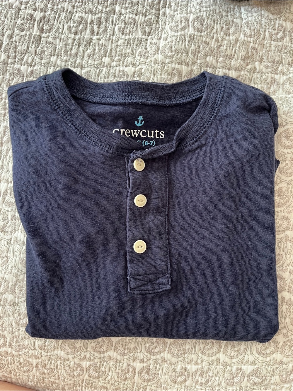 Crewcuts navy blue henley with button placket